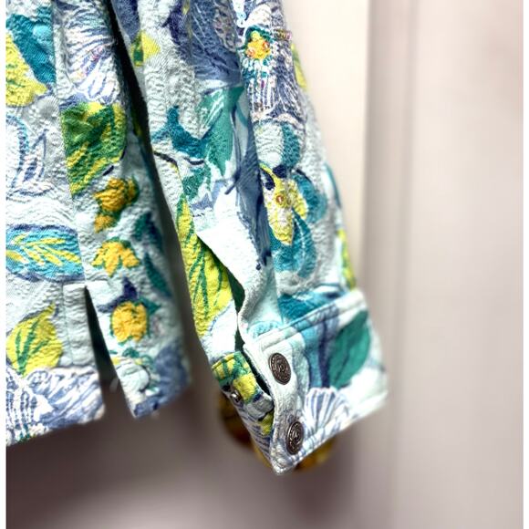 Alfred Dunner Pastel Jean Jacket, Light Sequins, Floral Print, Women's Size 12P - Picture 7 of 8